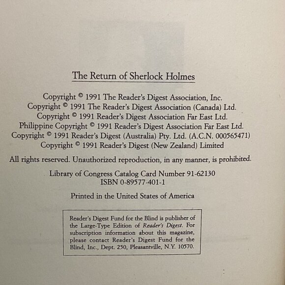 The Return‎ Of Sherlock Holmes By Sir Arthur Conan Doyle Reader's Digest 1991 - Picture 2 of 5